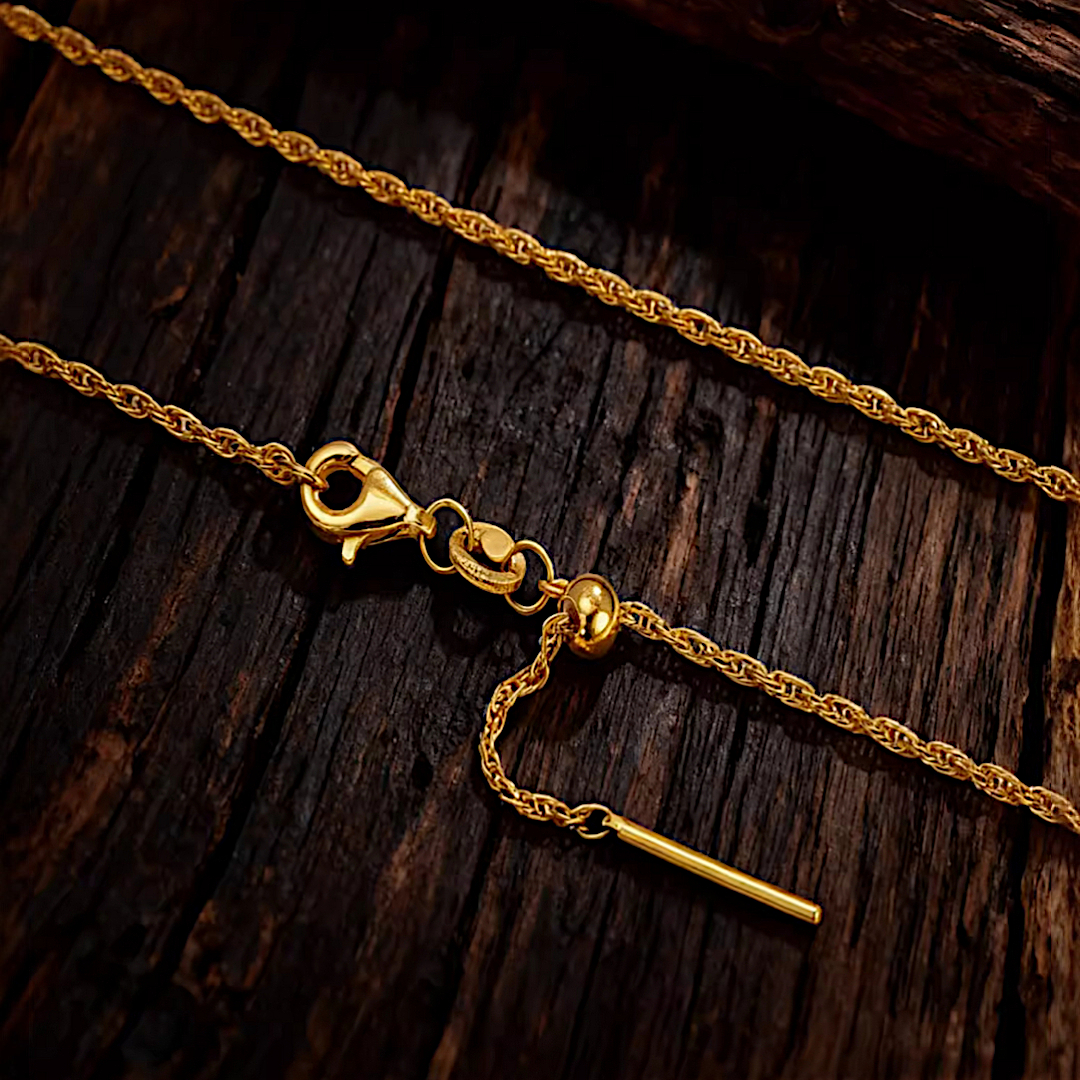 24k Pure 999 Gold 5G Gold Twisted Necklace Clavicle Beads Pull Adjustable Chain