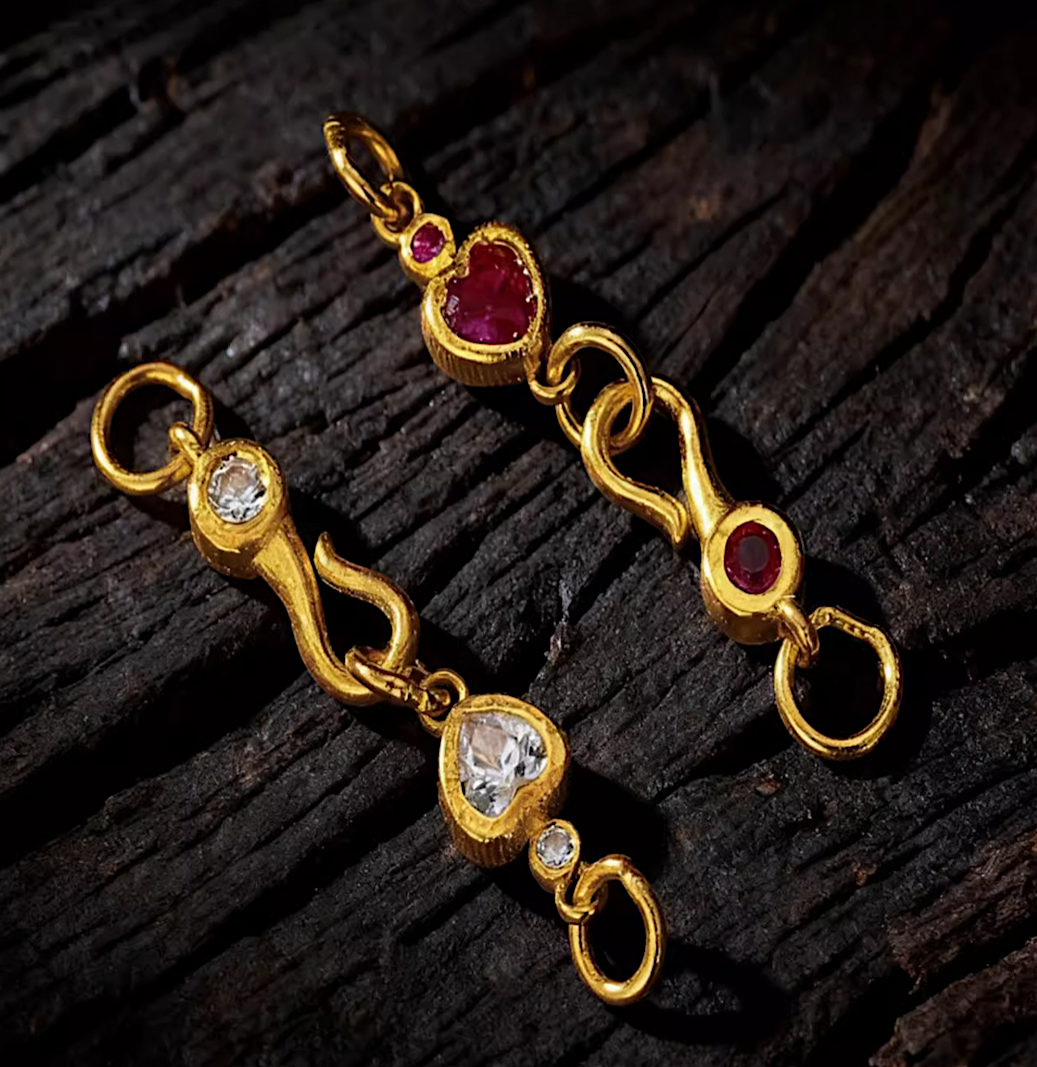 24k Pure 999 Gold D.I.Y Clasps with Heart Gemstones Clip extension Chain Buckle For Jewelry Making Craft