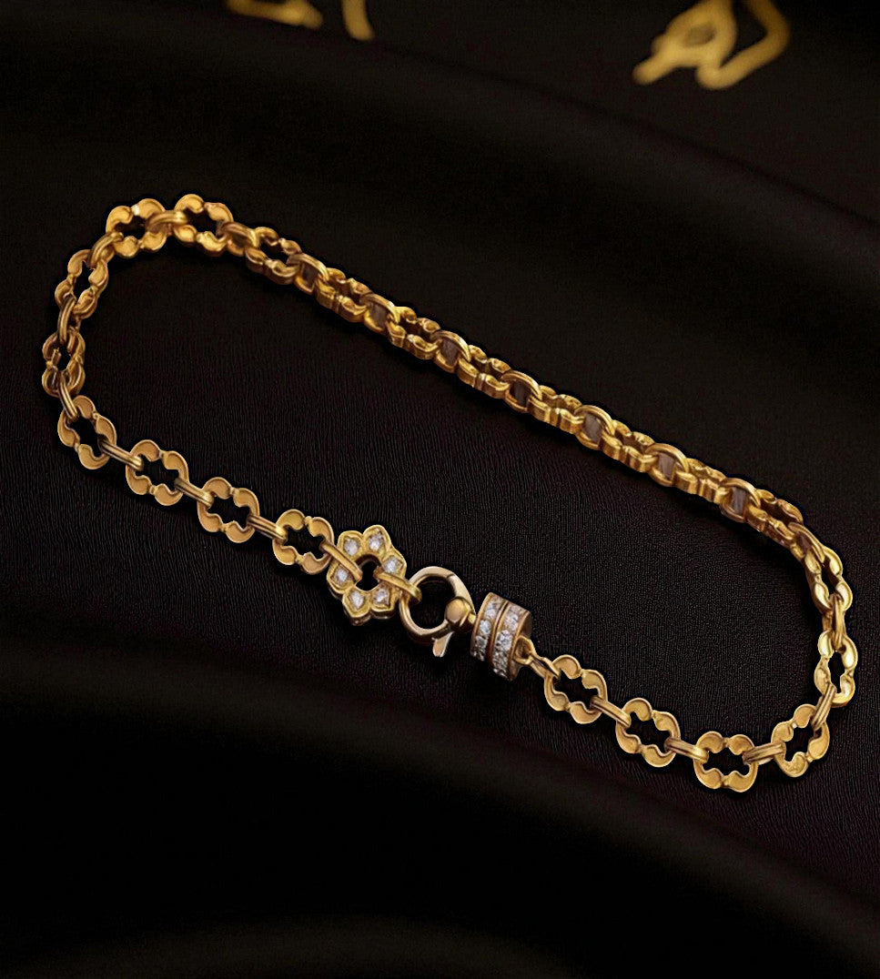 24k Pure Solid 999 Gold Lucky Charm Lotus Flower Chain and Link Bracelet