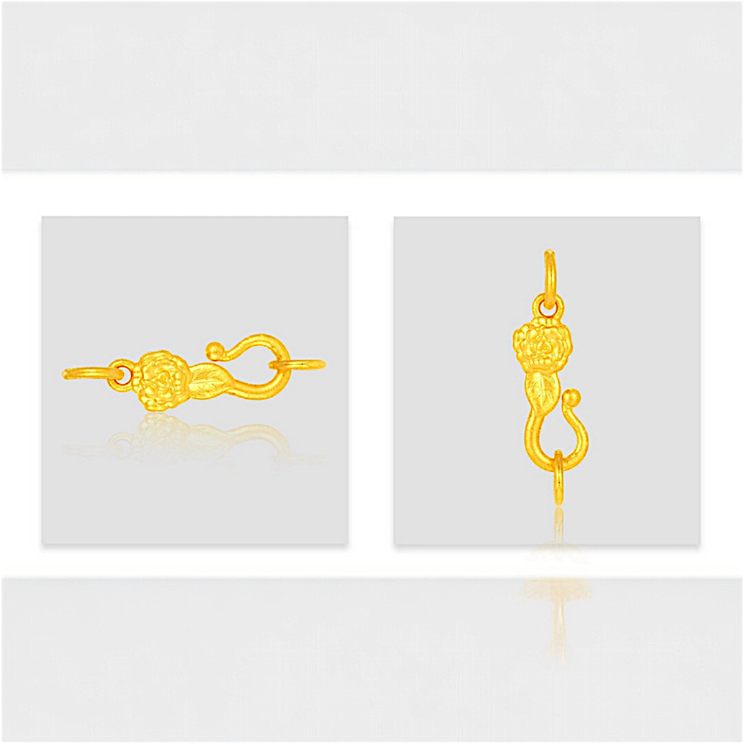 24k Pure 999 Gold D.I.Y Clasps Rose Flower Connector Buckle Extension Chain