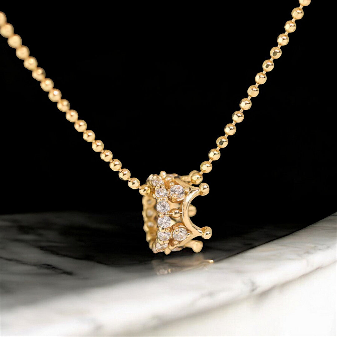 14K Real Gold Zircon Crown Pendant