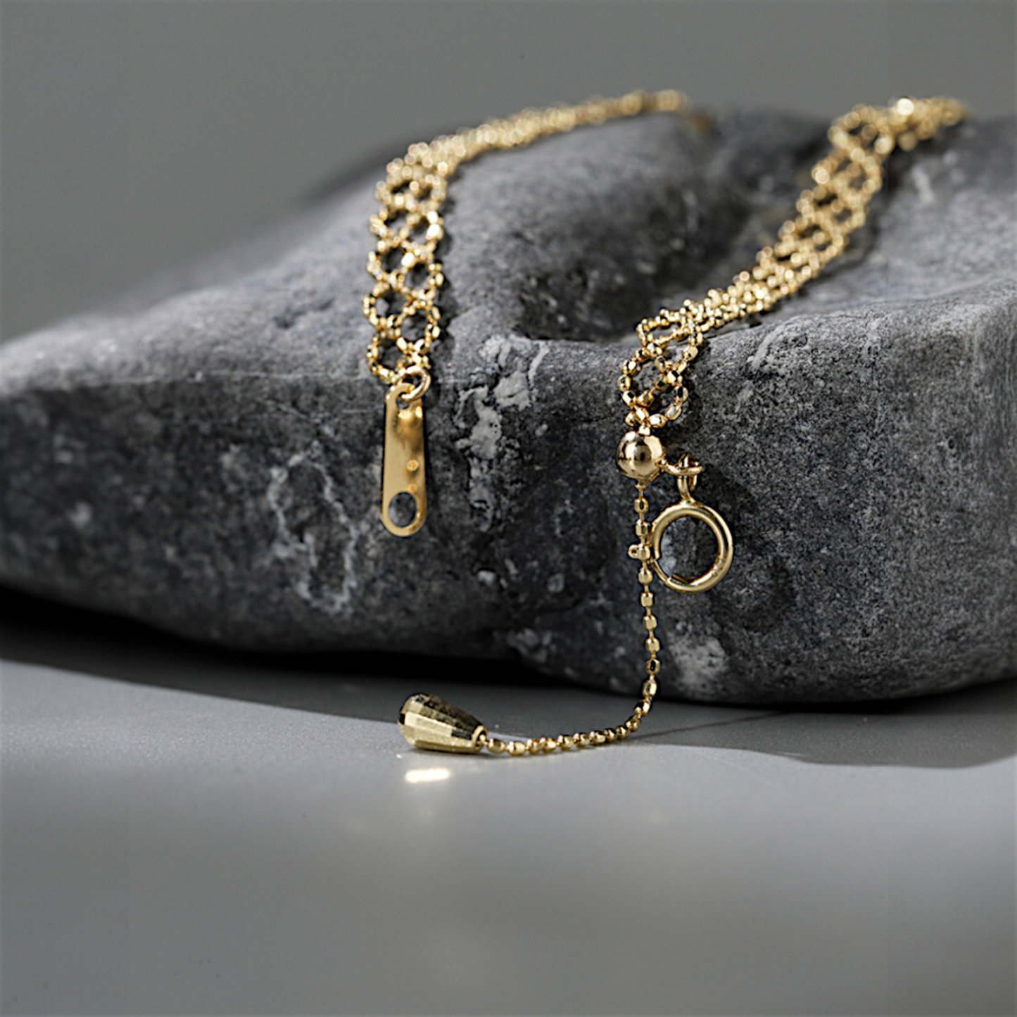 18K Real Gold Beads Lace-style Gold Ball Woven Bracelet