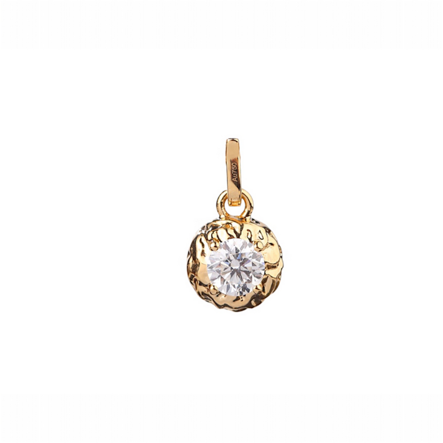 18K Gold Hammered Bubble Round Elegant Lab Diamond Pendant