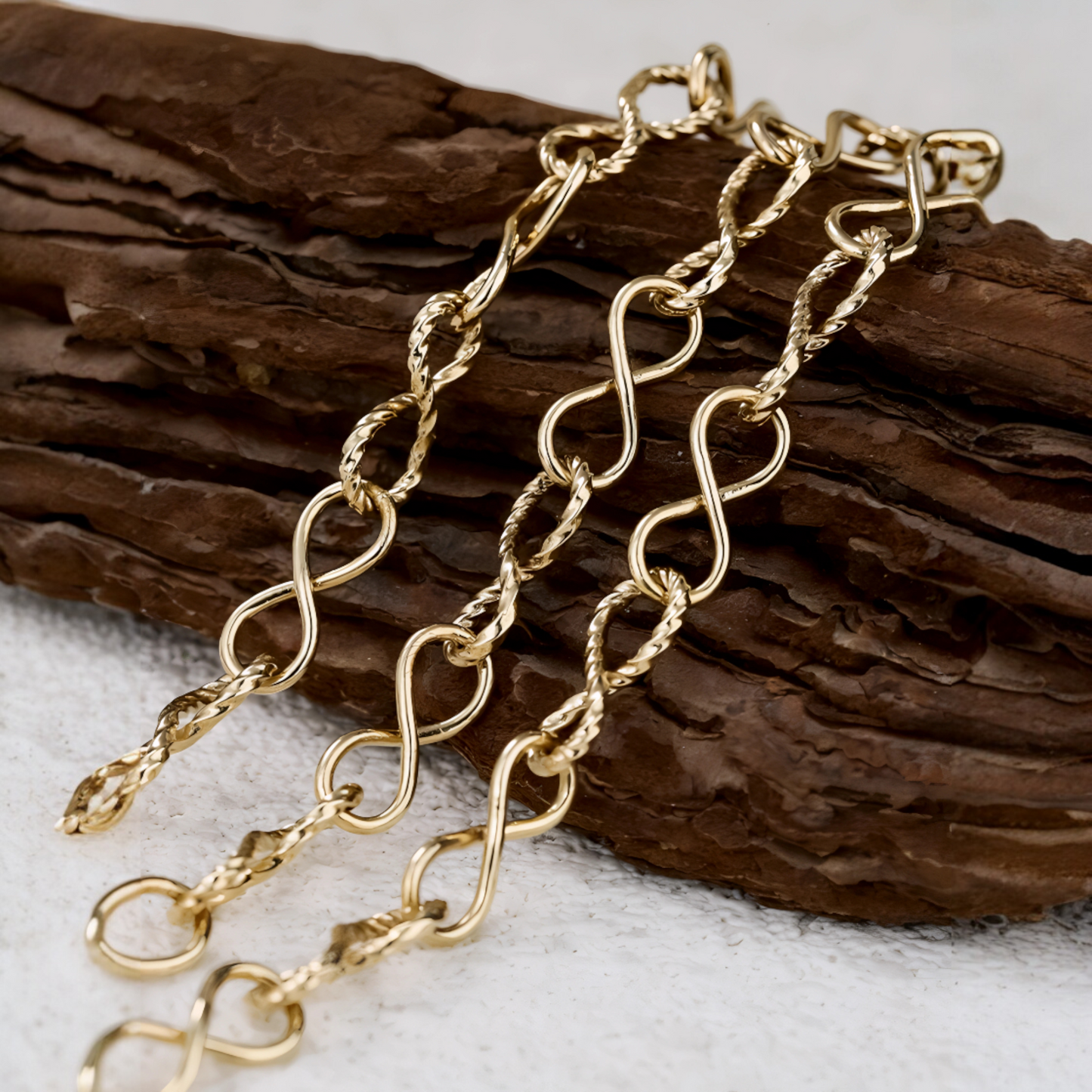 18K Real Gold Twisted Shape 8 Infinity Möbius Link Chain Bracelet and Necklace