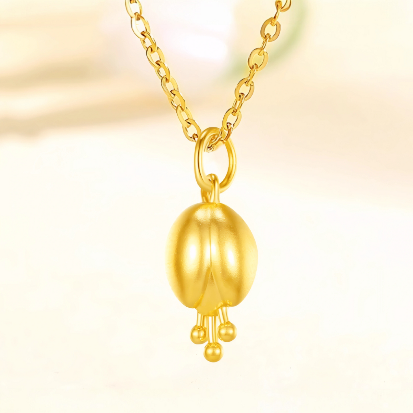 24K 999 Gold Trendy Tulip Flower Pendant Simple and Luxurious