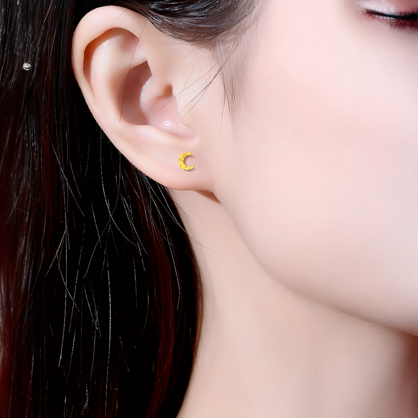 24K 999 Gold Unique and Trendy Scale Shinning Moon Stud Earrings