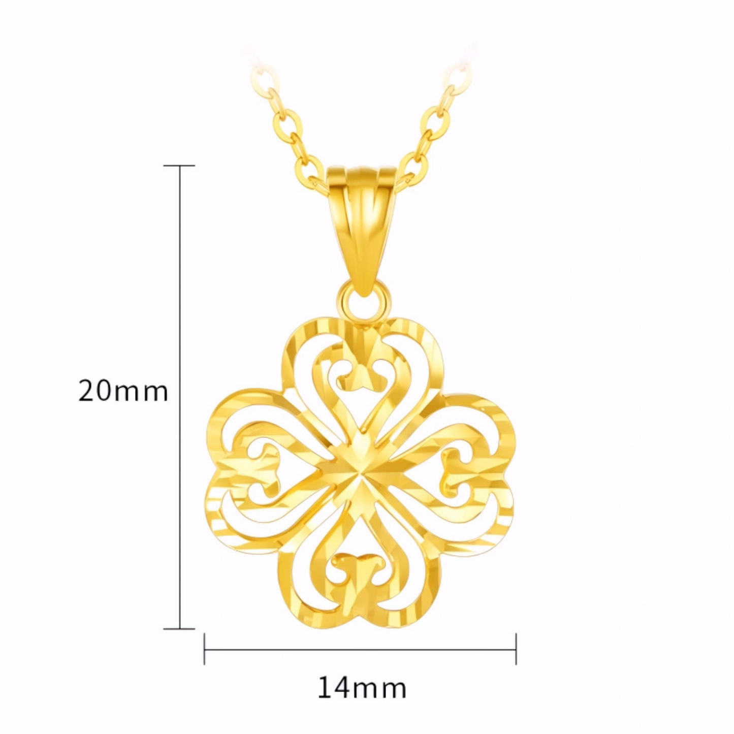 24K 999 Gold Trendy Hollow Four-Leaf Clover Lucky Pendant