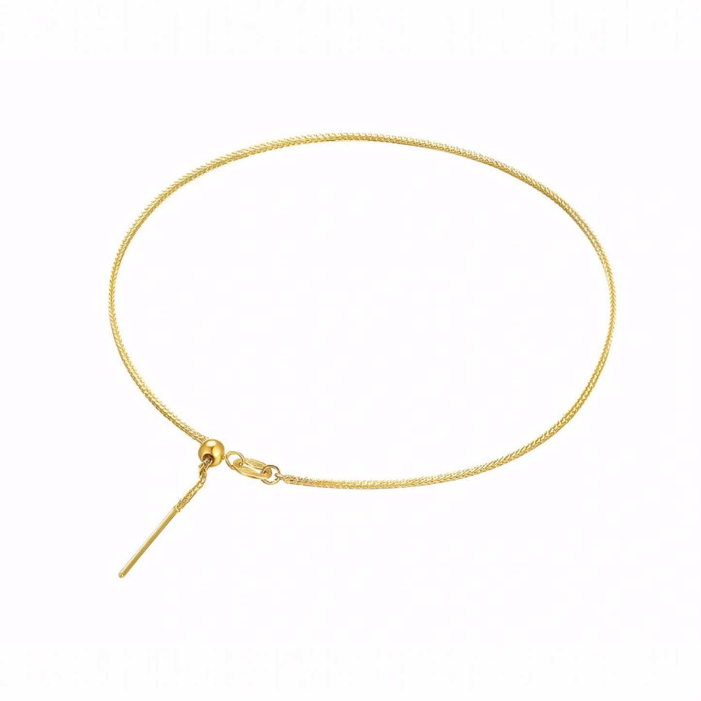 18K Gold Chopin Chain Link Pull Bead Adjustable Length Bracelet