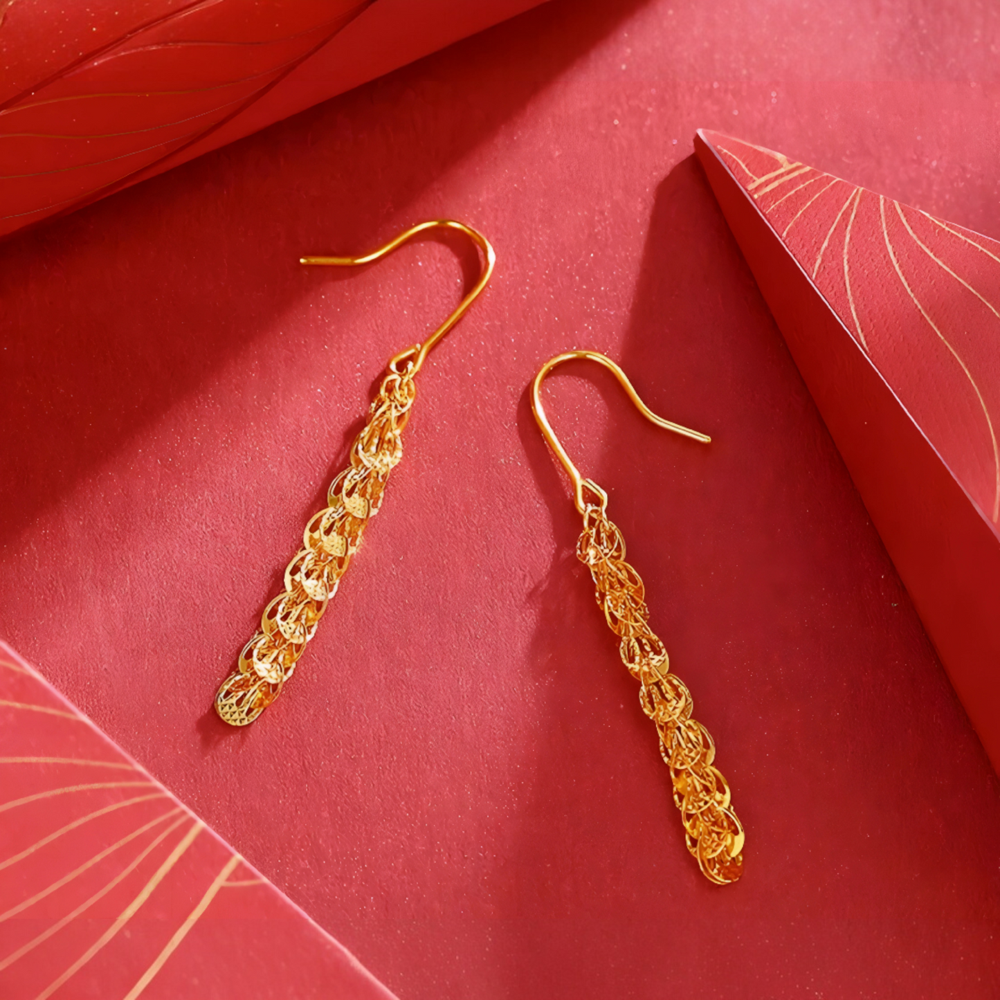 24K 999 Gold Unique and Trendy Phoenix Tail Tassels Earrings