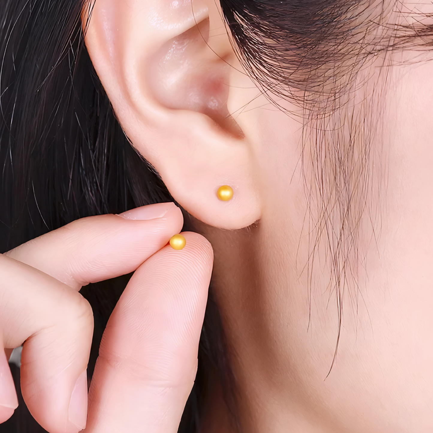 24K 999 Gold Minimal Simple Ball Bead Polished Surface Stud Earrings