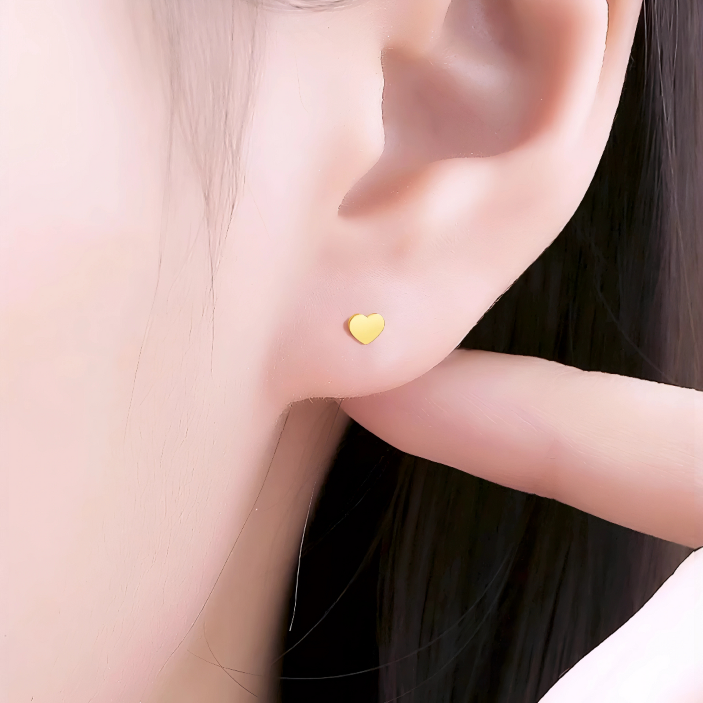 24K 999 Gold Minimal Simple Heart Shape Stud Earrings