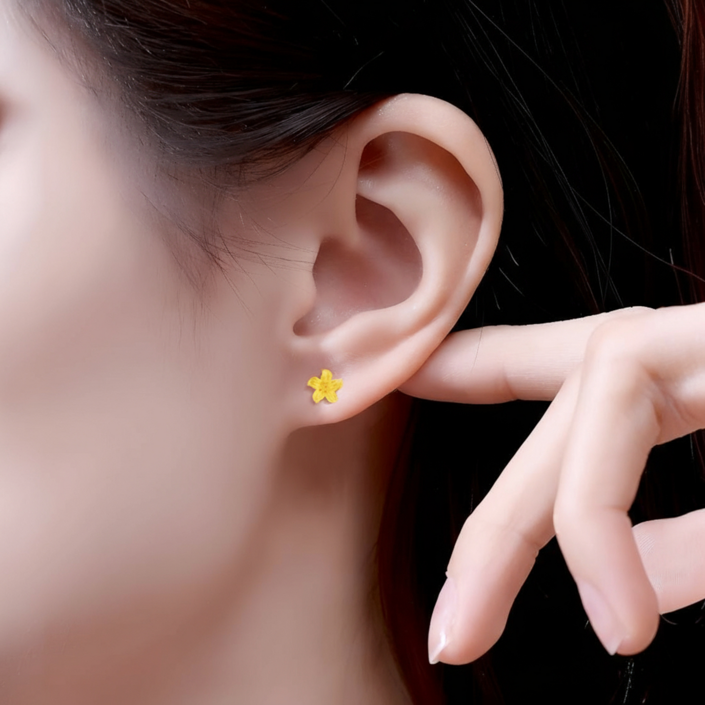 24K 999 Gold Flower Lily Hook Earrings