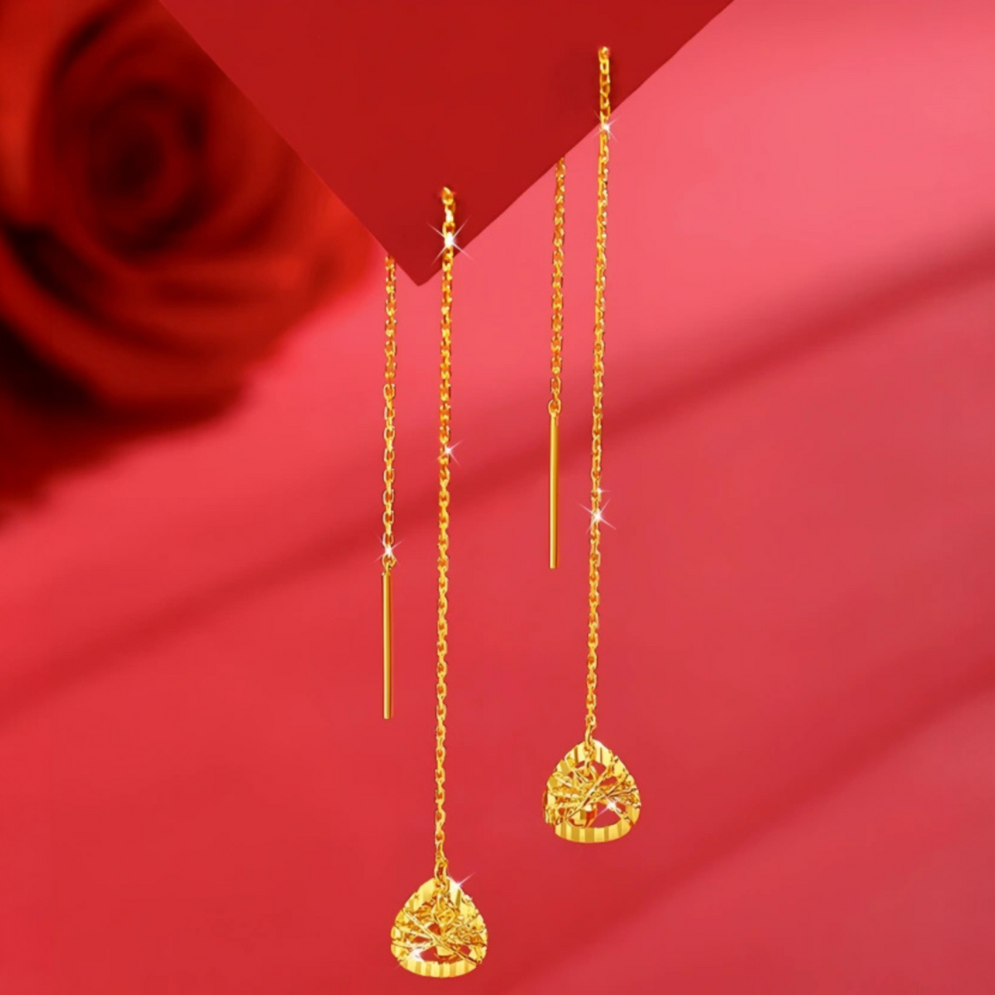 24K Gold Trendy Waterdrop Lucky Charm Threader Earrings