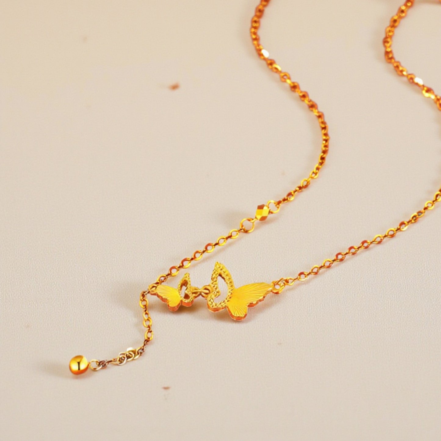 24K 999 Gold Chain Butterfly Pendant Dangle charm Necklace
