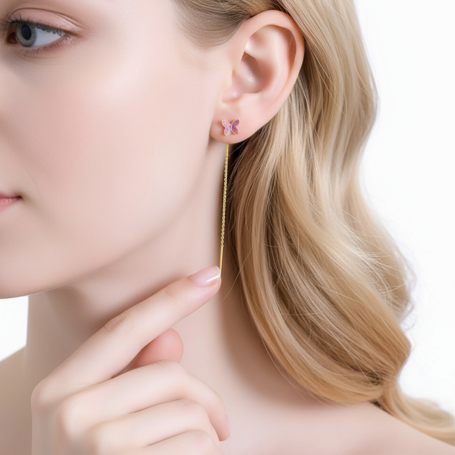 24K 999 Gold Unique and Trendy Enamel Butterfly Threader Tassels Earrings