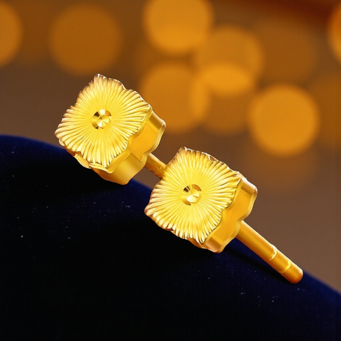 24K 999 Lucky Four-Leaf Clover Three-Dimensional Stud Earrings