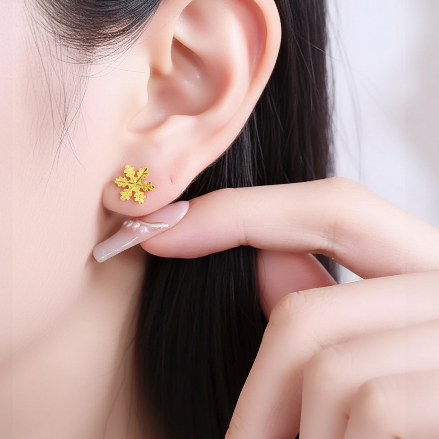 24K 999 Gold Winter Snowflake Stud Earrings