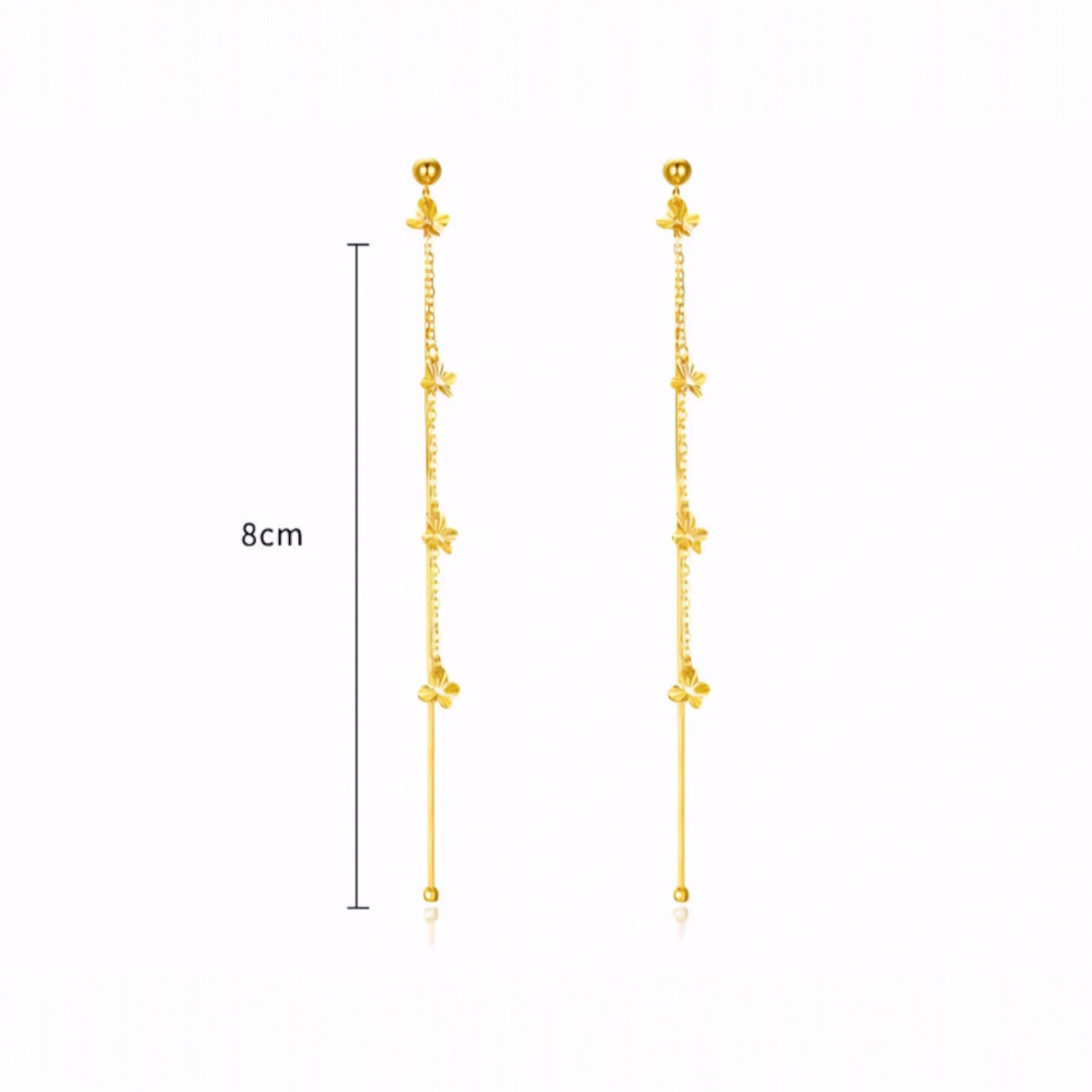 18K Gold Trendy Butterfly Charm Chain Long Tassel Earrings
