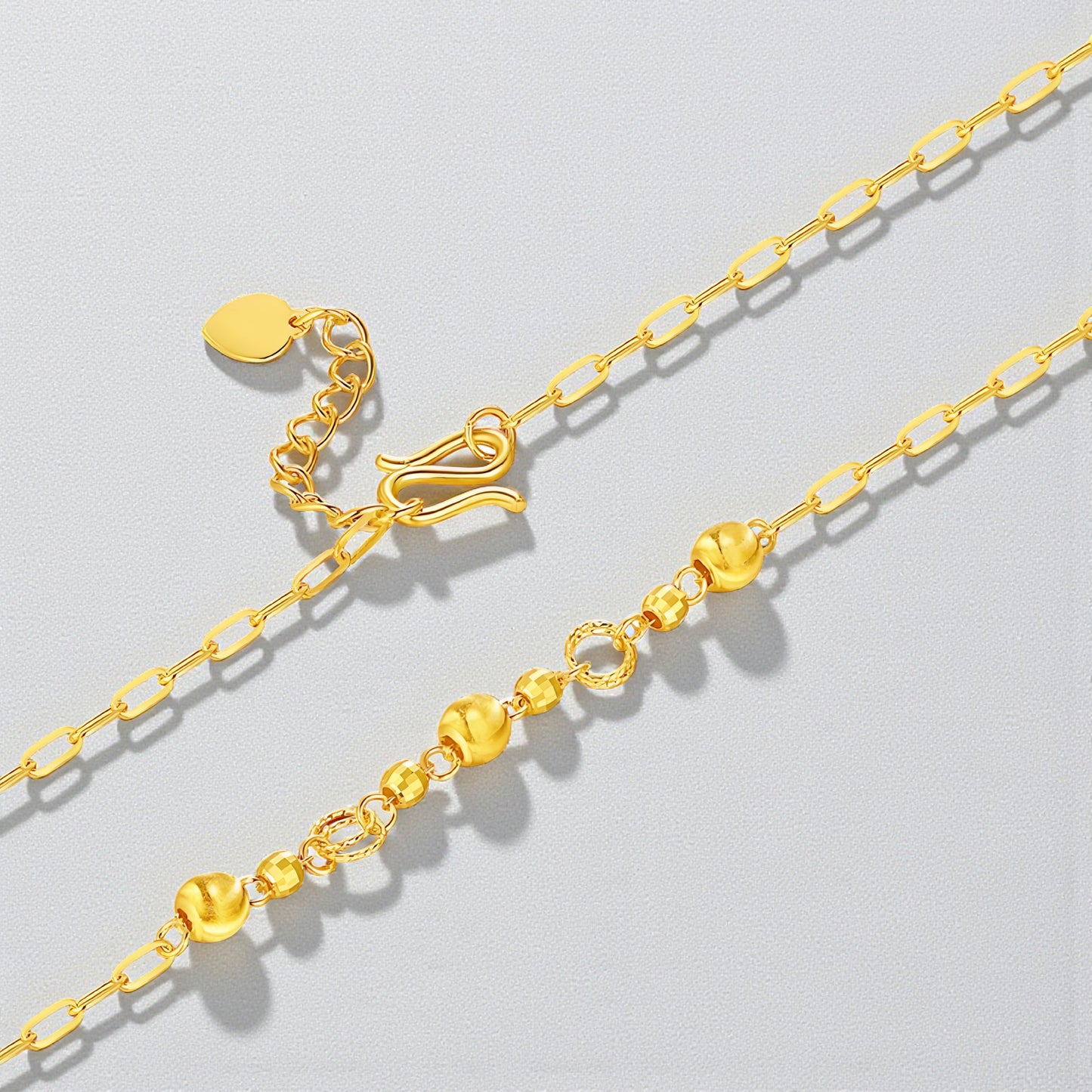 24K Yellow Gold Cat Eye Shinning Beads Charm Chain Bracelet