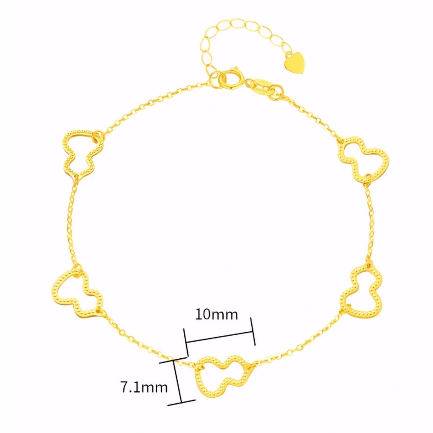 18K Pure Gold Shinning Gourd Charm Lucky Fortune Chain Bracelet