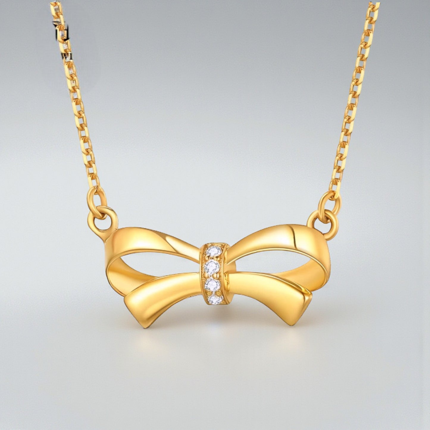 18K Gold Diamond Bow Bowtie Pendant Luxurious charm Necklace