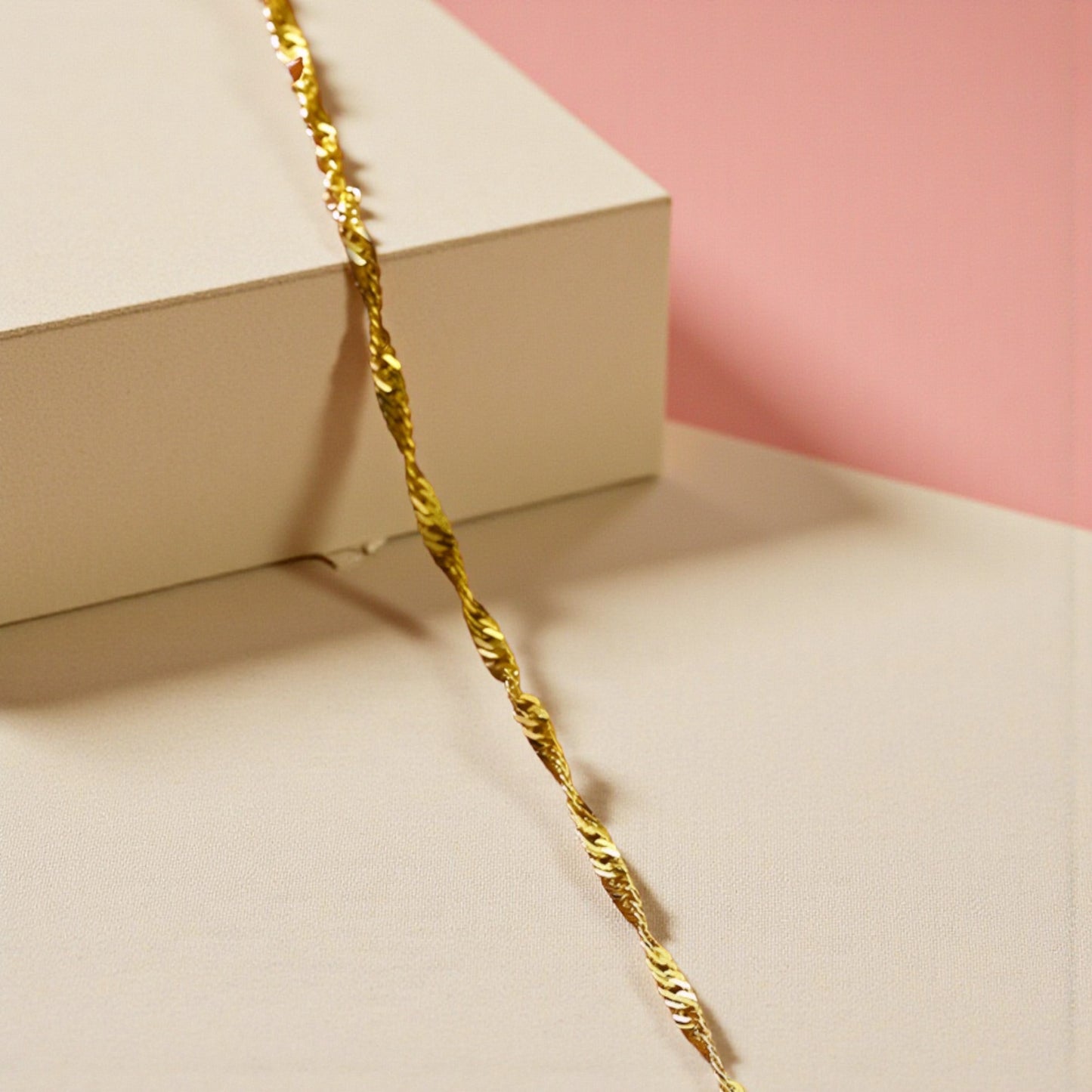 24K Pure Gold Minimal Wave Twisted Chain Bracelet
