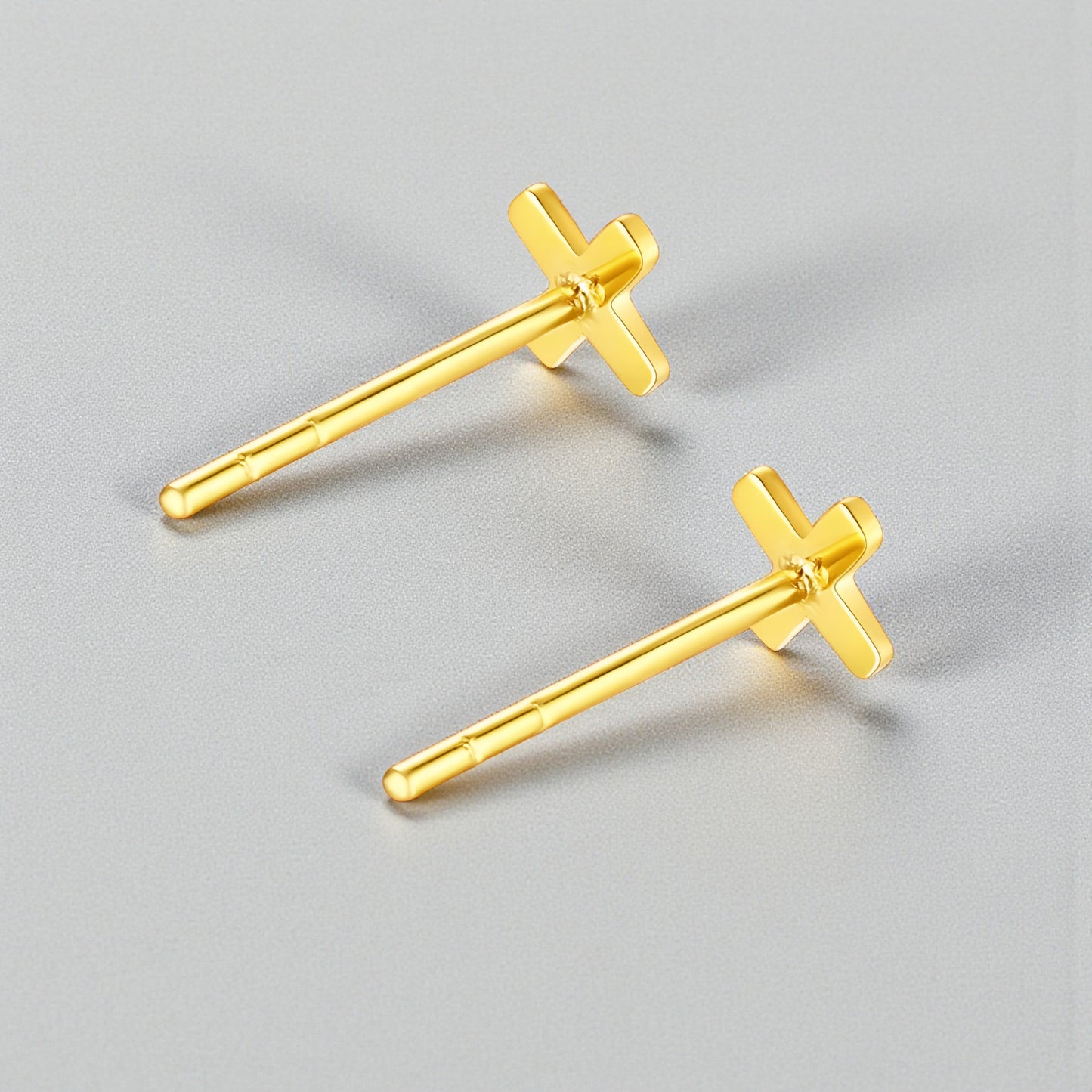 24K 999 Gold Minimal Simple Frosted Cross Stud Earrings