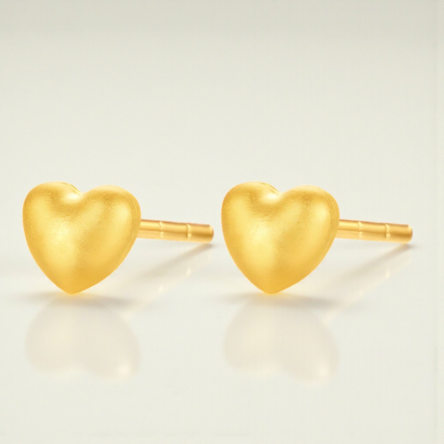 24K 999 Gold Minimal Simple Frosted Heart Stud Earrings