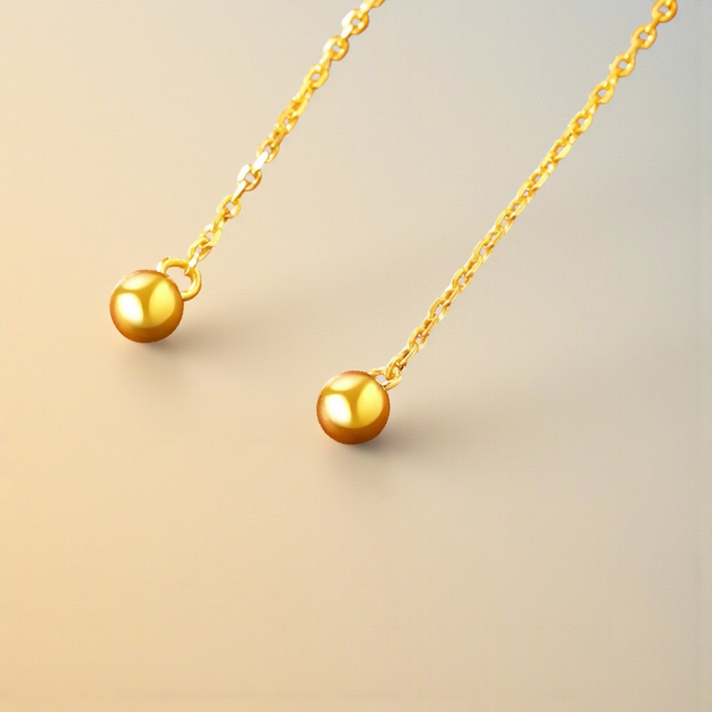 24K Gold Trendy Minimal Bead Threader Chain Earrings