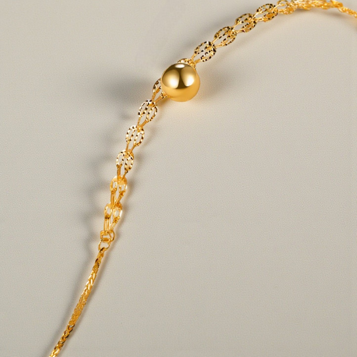 18K Yellow Gold Chain Phoenix Tail Bell Bead Charm Bracelet