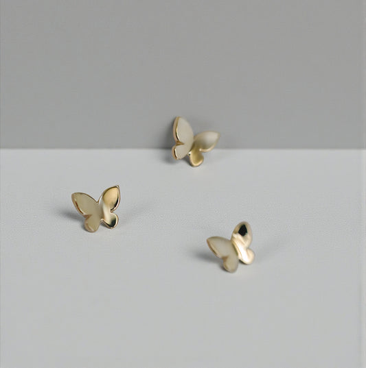 14k Gold Simple Minimal Butterfly Dainty Stud Earrings