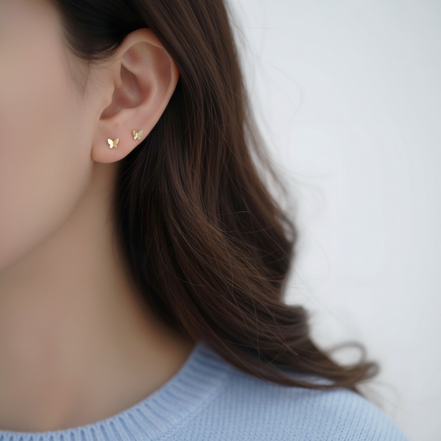 14k Gold Simple Minimal Butterfly Dainty Stud Earrings