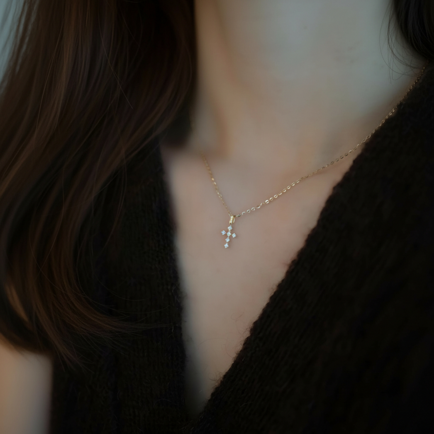 9K Gold Minimal Dainty Zircon Cross Pendant D.I.Y Charm
