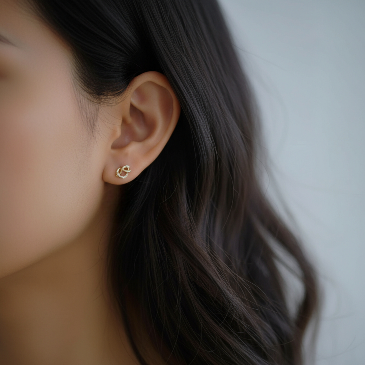 9k Gold Simple Minimal Dainty Lucky Cute Zircon Pretzel Screw Earrings