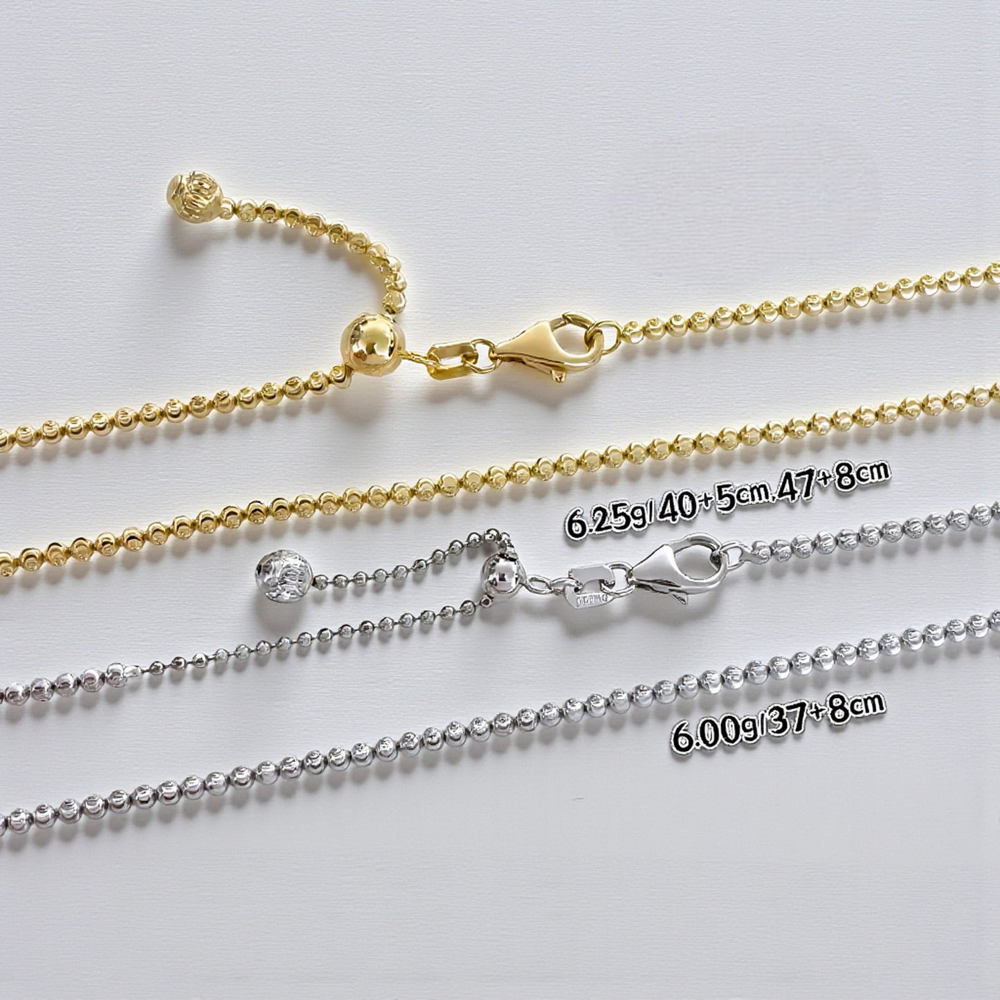 18K White Gold Rose Yellow Gold Patterned Beads Adjustable Necklace Chain