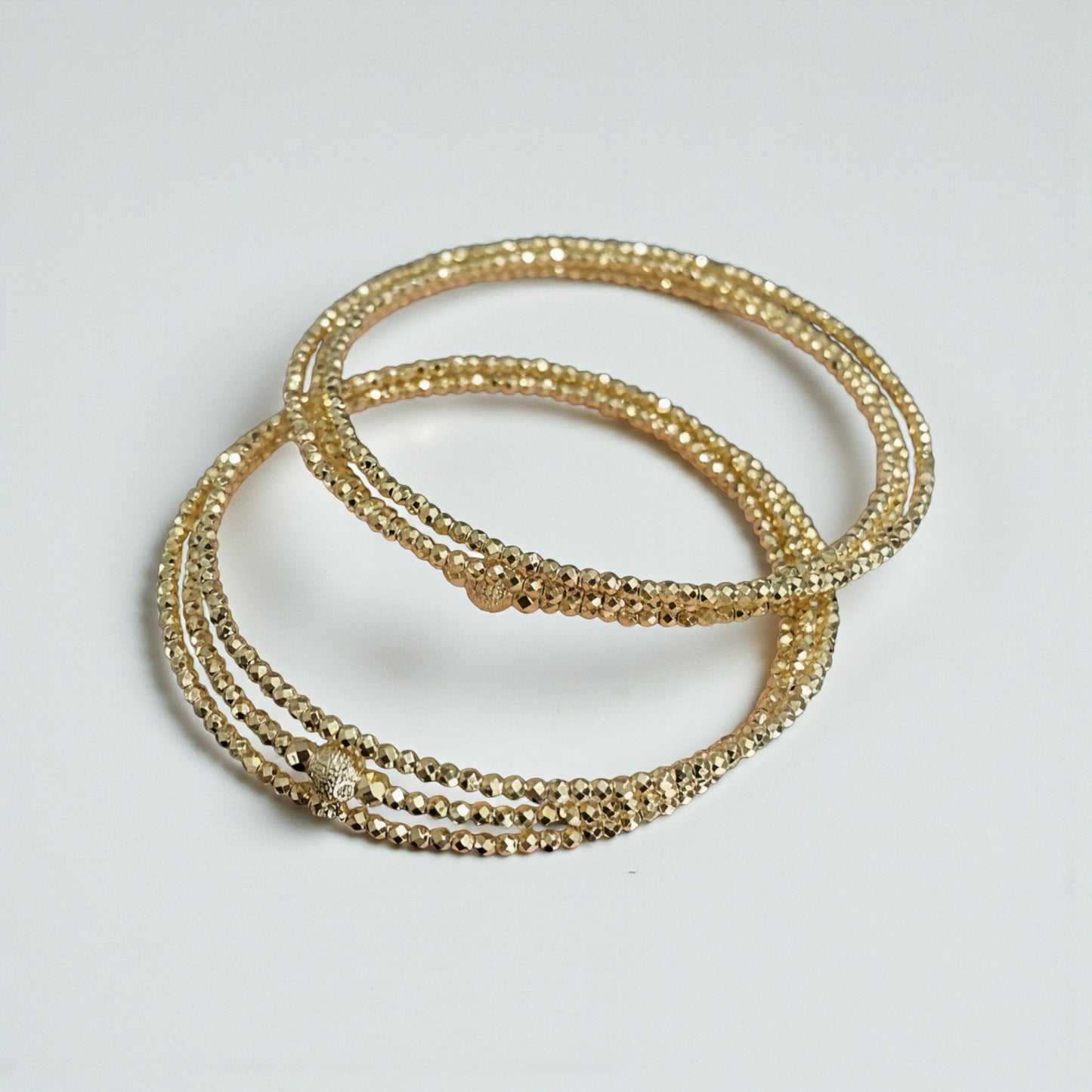 18K Yellow Gold Rose Gold Elastic Disco Beads Strand Soft Bracelet