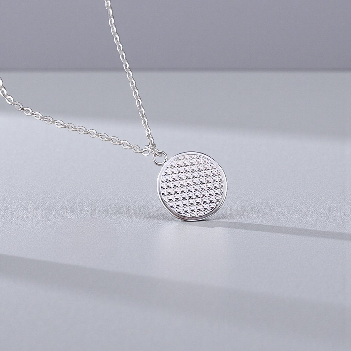 Pt950 Platinum Cherry Blossom Flower Intricate Floral Engraving Round Sparkle Pendant Necklace