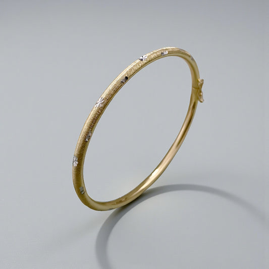 18K Gold Brushed White Floral Bangle Bracelet