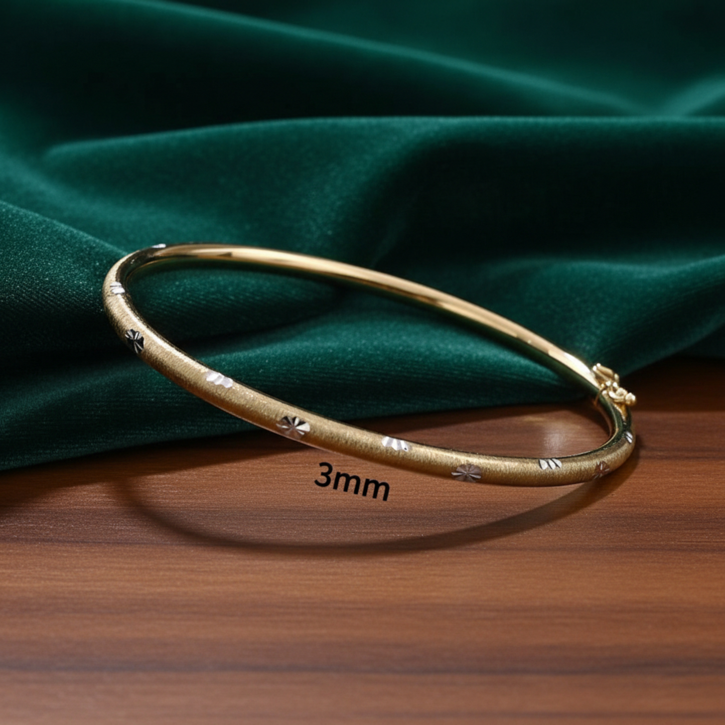 18K Gold Brushed White Floral Bangle Bracelet