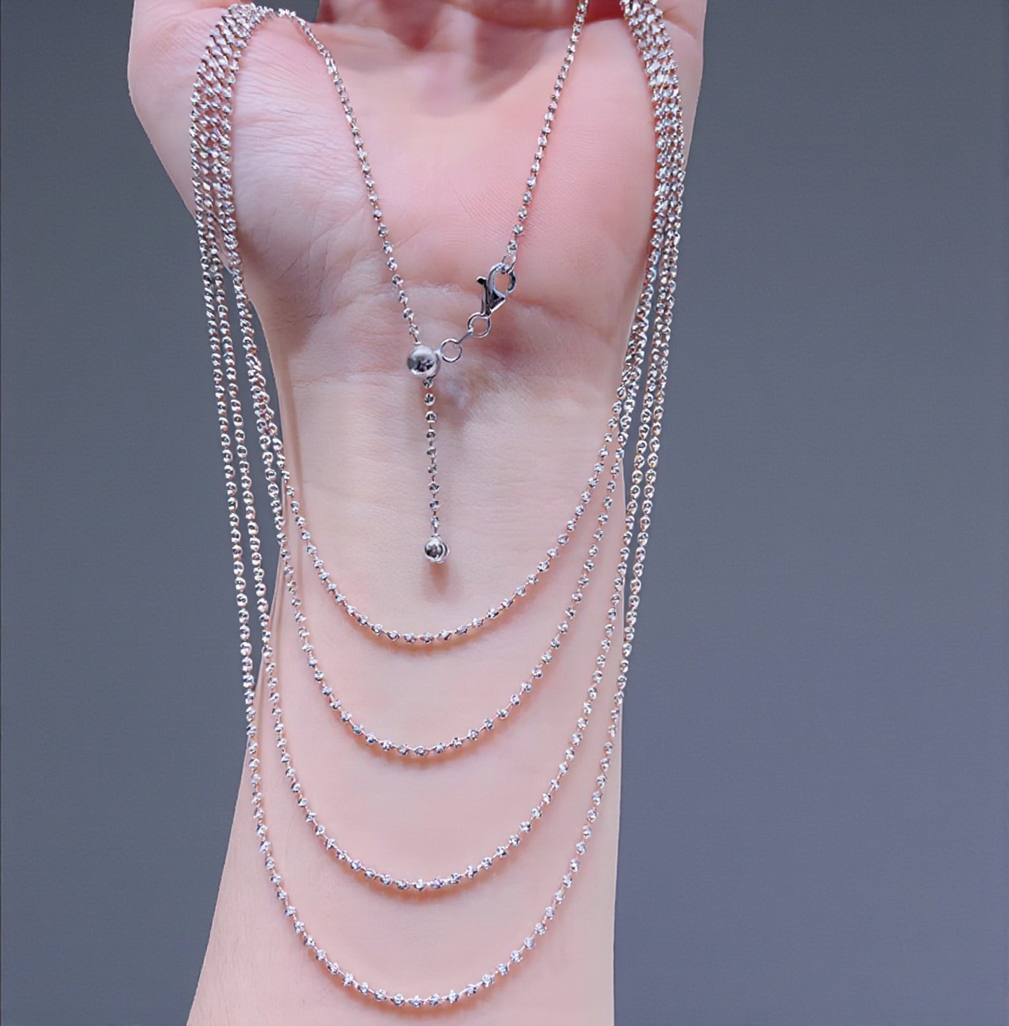 Genuine 18K Yellow Rose White Multi Gold Adjustable Beads Necklace Chain