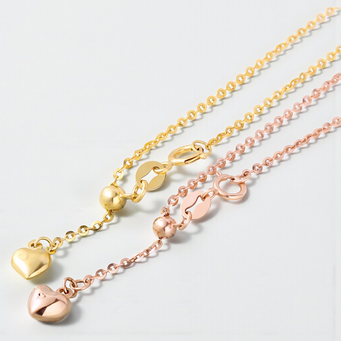 18K Yellow Rose and White Gold Chain Heart Charm Adjustable Necklace