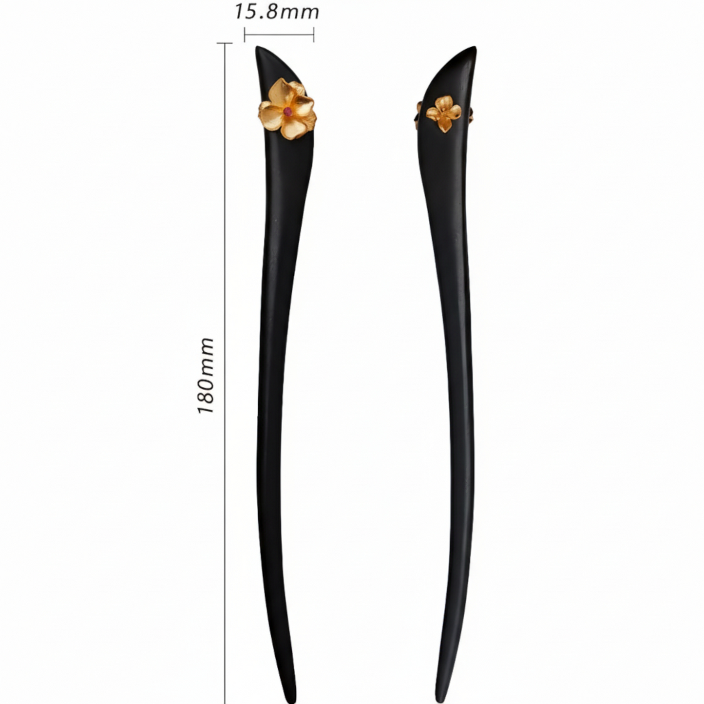 24K 999 Gold Asian Style Elegant Wooden Hairpin Flower Hair Accessory