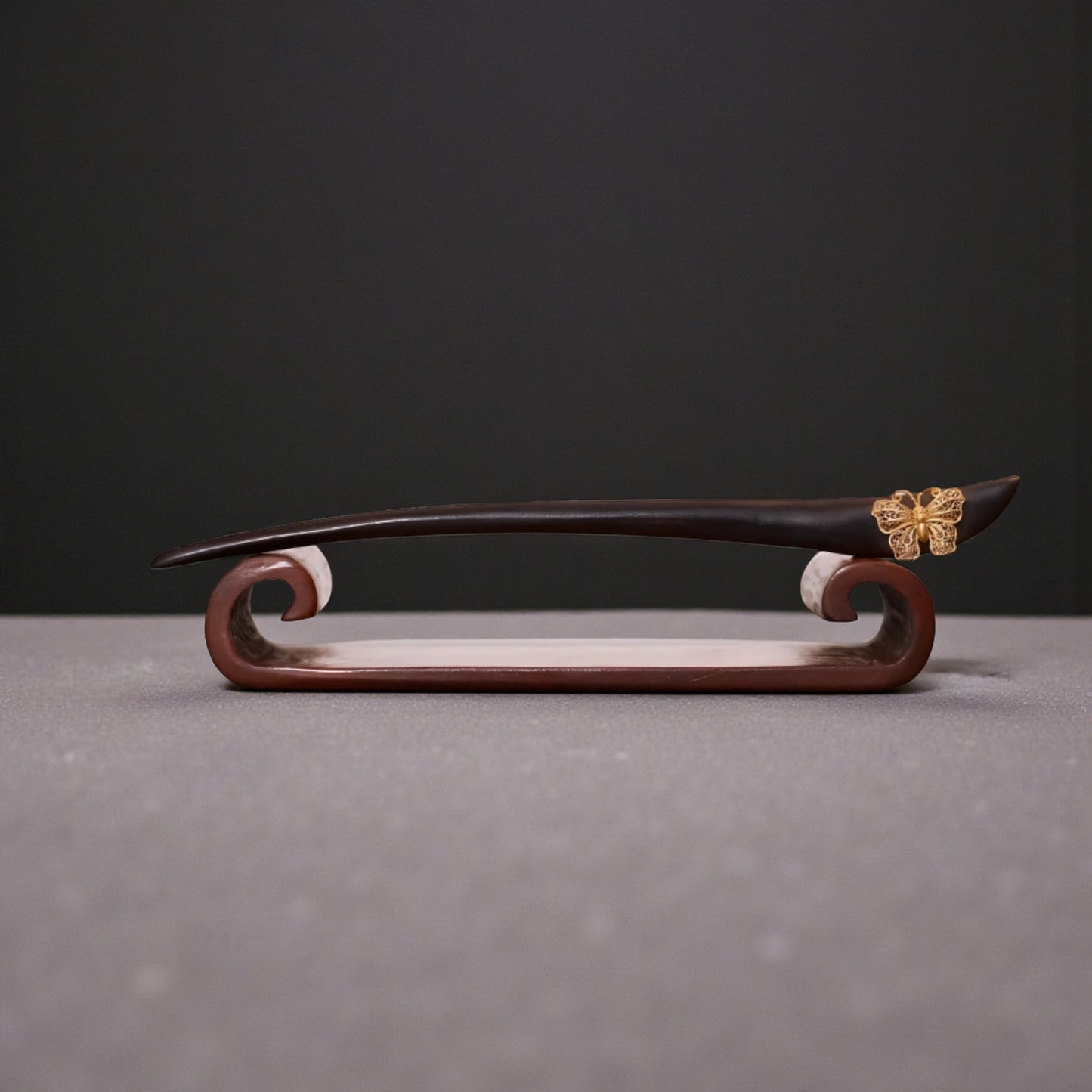 24K 999 Gold Asian Style Elegant Wooden Hairpin Butterfly Hair Accessory