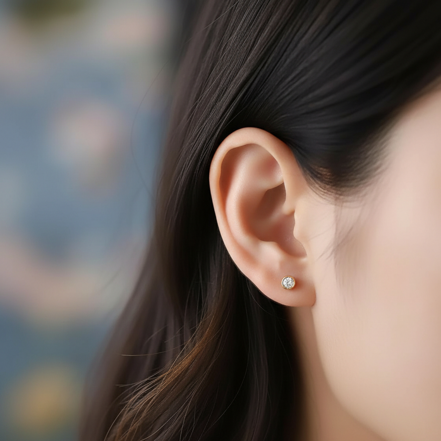 24K 999 Gold Minimal Minimalist Round Diamond Stud Earrings