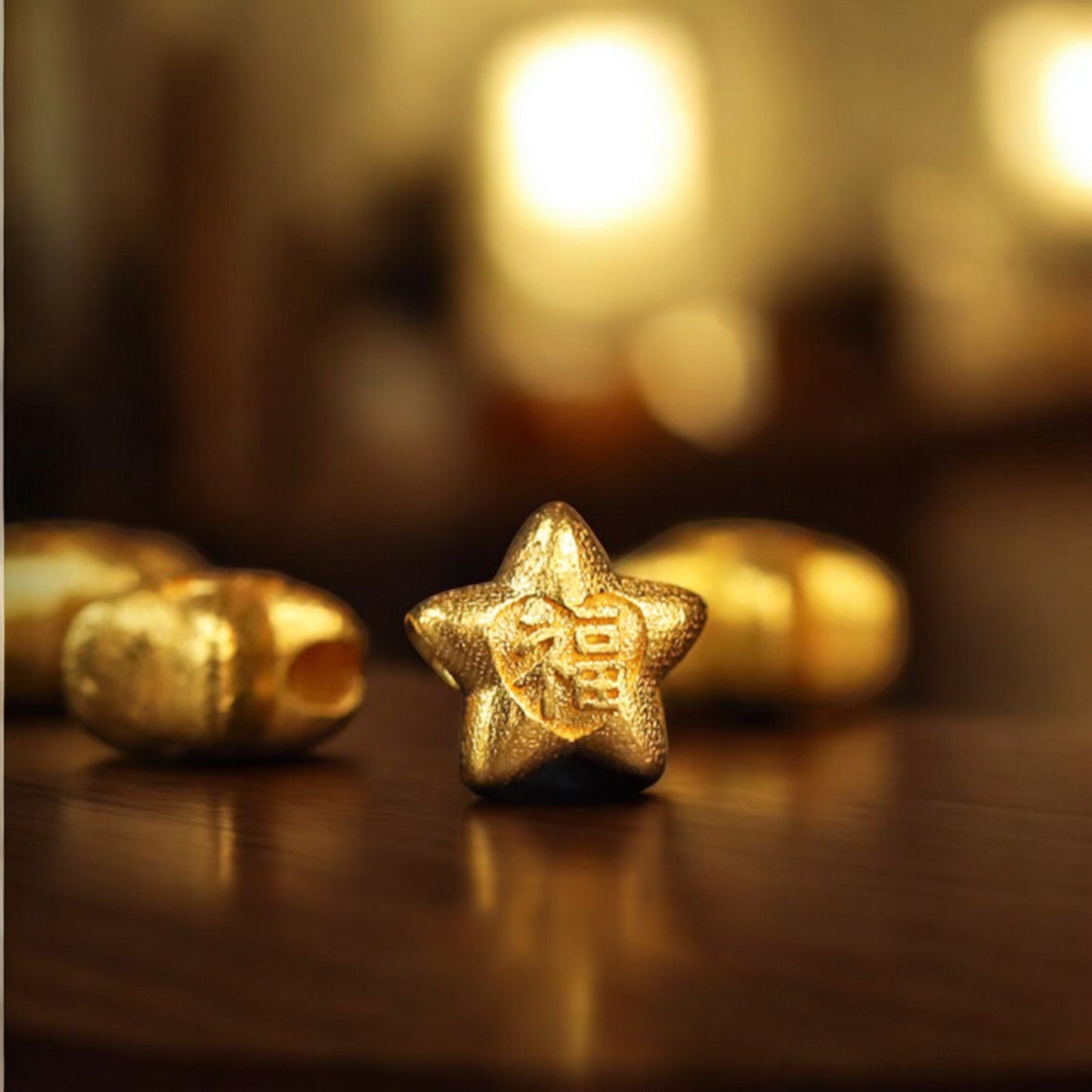 24K Gold D.I.Y Small Star Spacer Bead with Fu Character