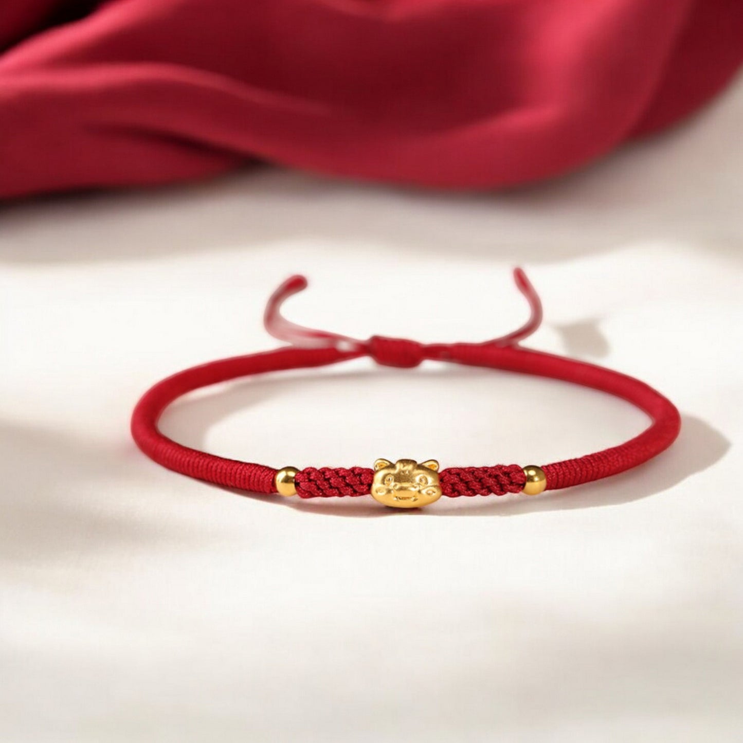 24k 999 Gold Year of Horse Bring Wealth Red String Hand Made Braided Rope Bracelet