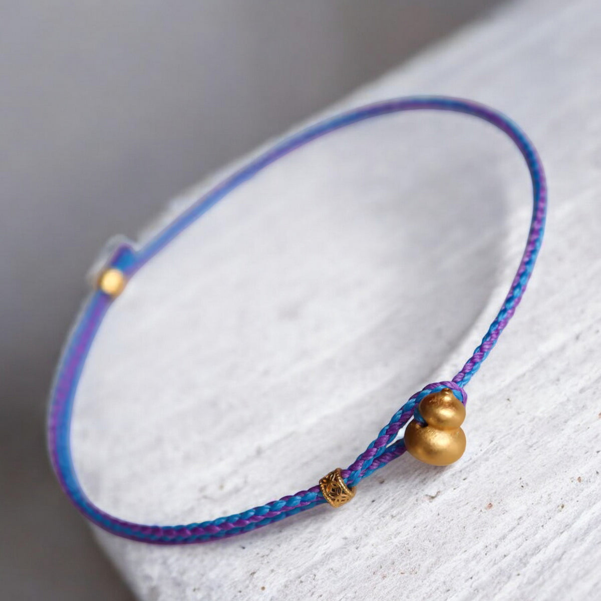 24k 999 Gold Lucky Gourd Charm Braided Rope Bracelet