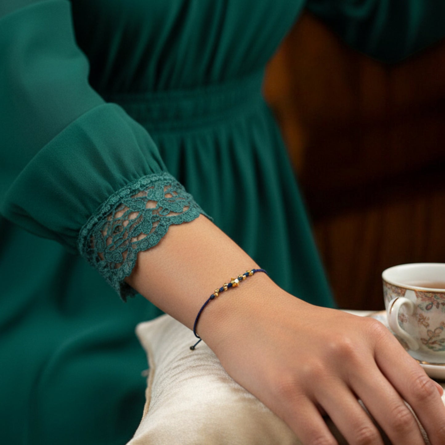 24k 999 Gold Star Beads Charm Adjustable Length Braided Rope Bracelet