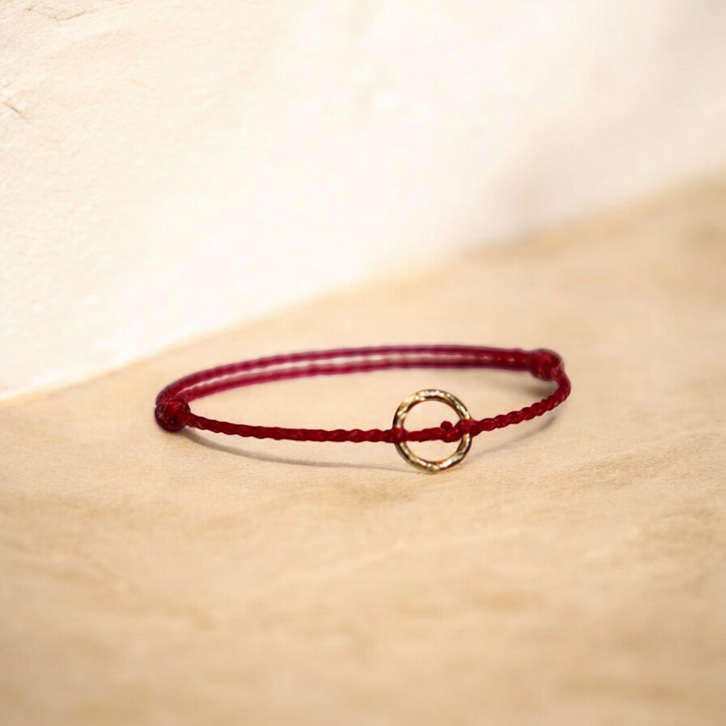 18K Gold Lucky Infinity Loop Round Charm Rope Adjustable Hand-Woven Ring