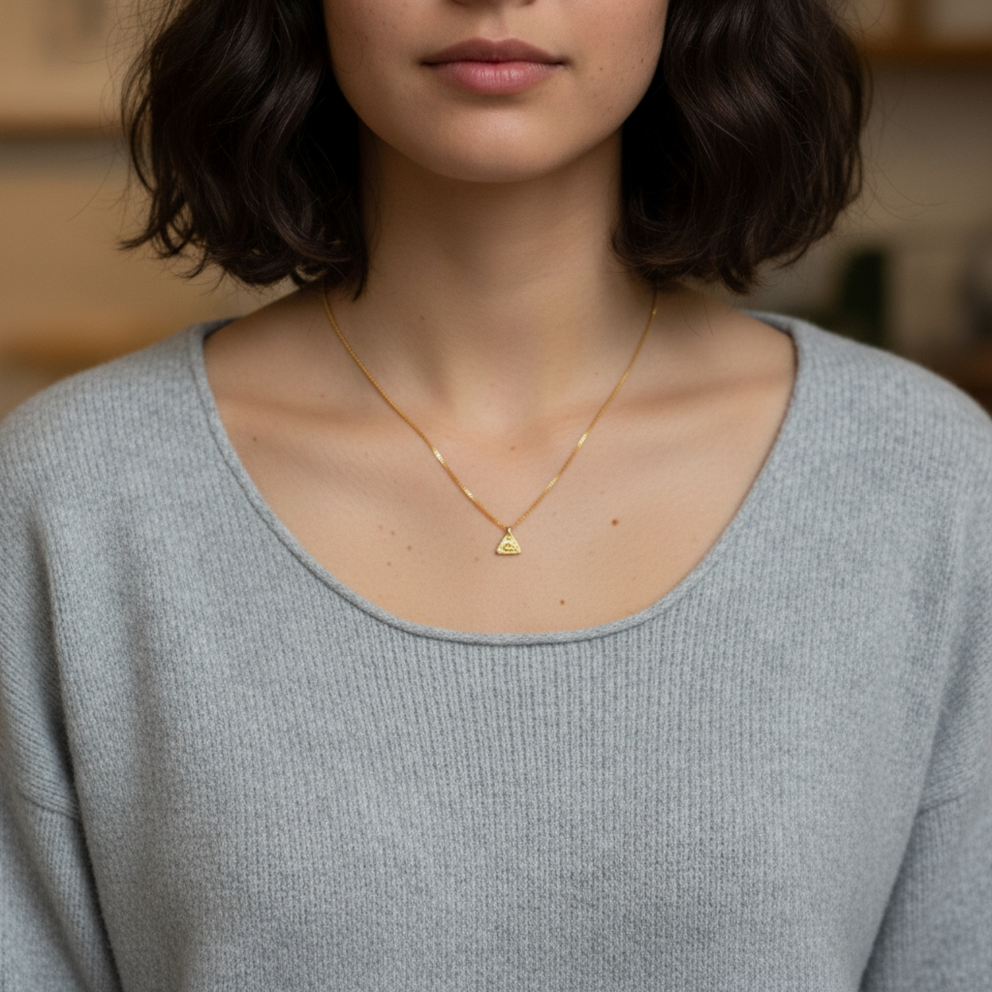 24K 999 Pure Gold Mini Moissanite Triangle Eye of Providence D.I.Y Charm Pendant